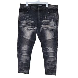 Embellish Mens Distressed Moto Denim Jeans Black Size 38 Biker Grunge fitted y2k